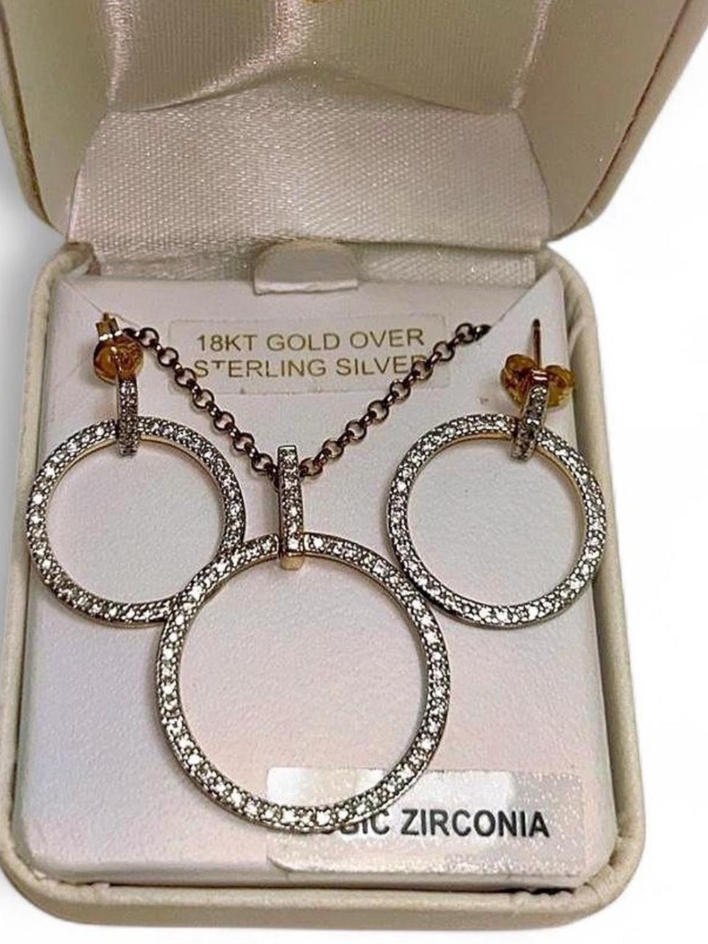 18kt gold over sterling silver circle of life diamond necklace & earring set NWT